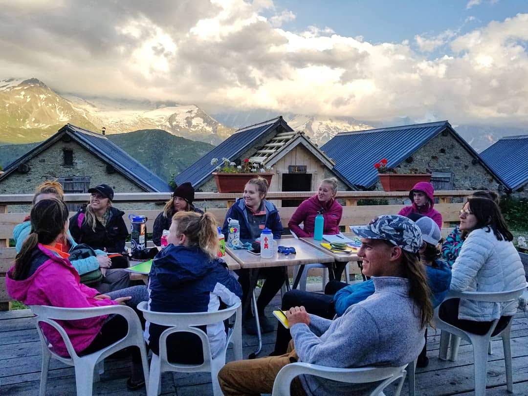 group of students at high mountain hut