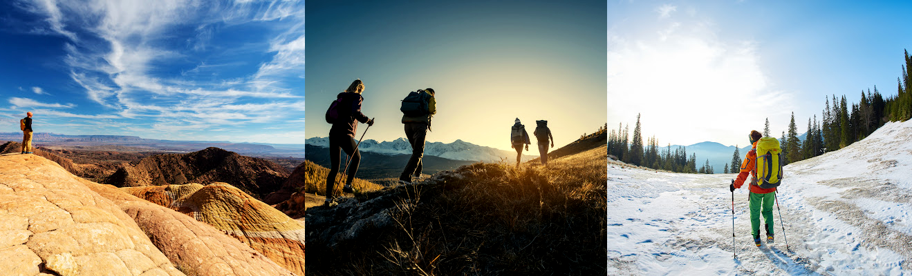 Series of three images of people in the outdoors.