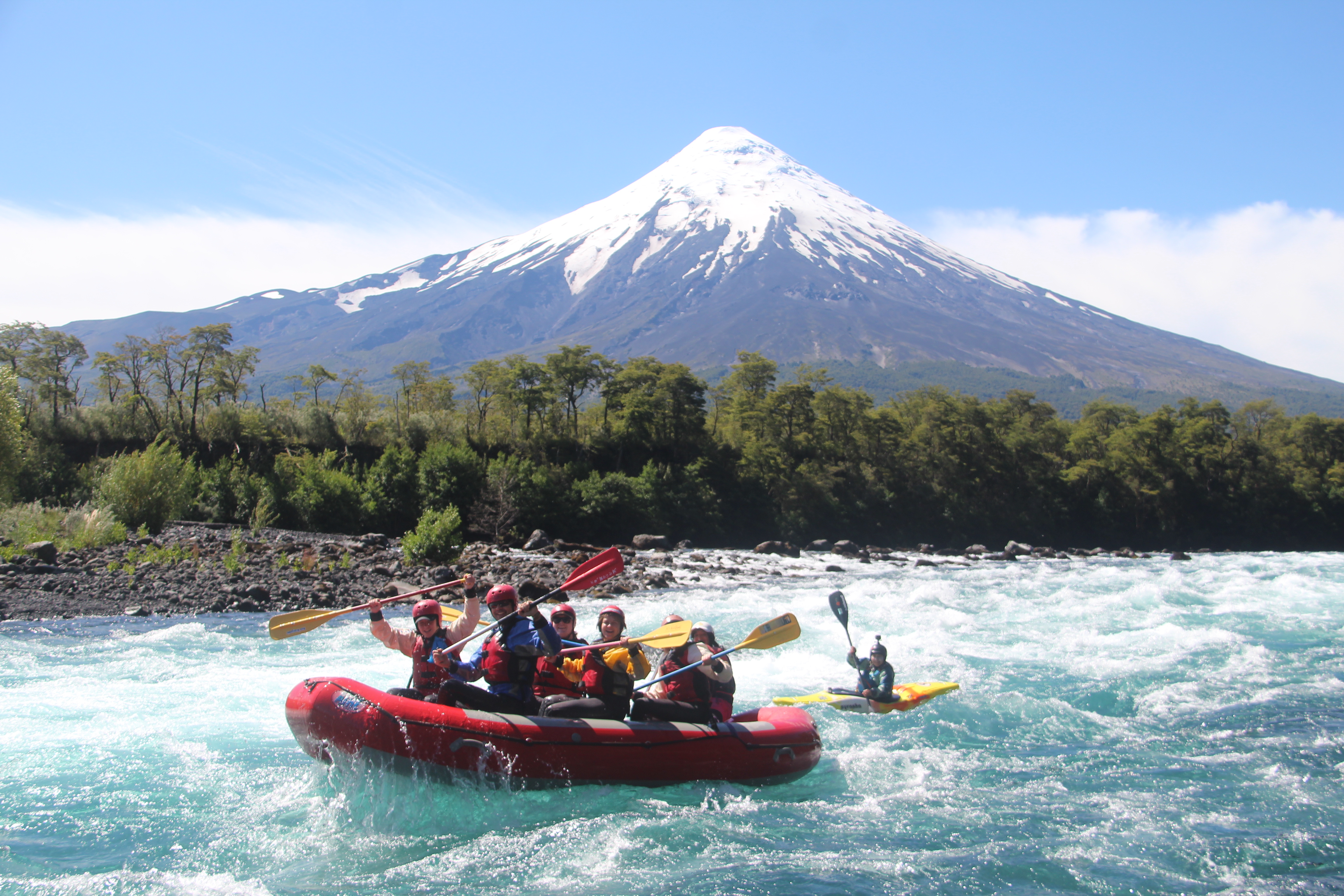 students on a raft in a river