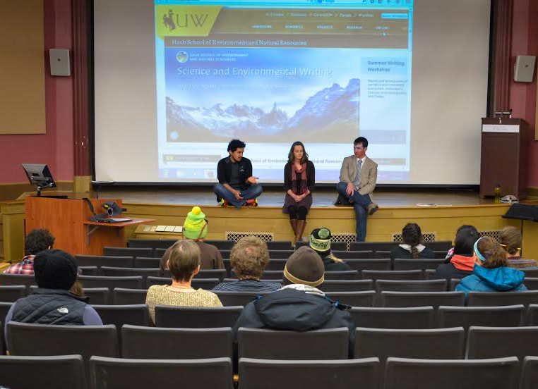 Presenters at the Career Series speaking to students in an auditorium