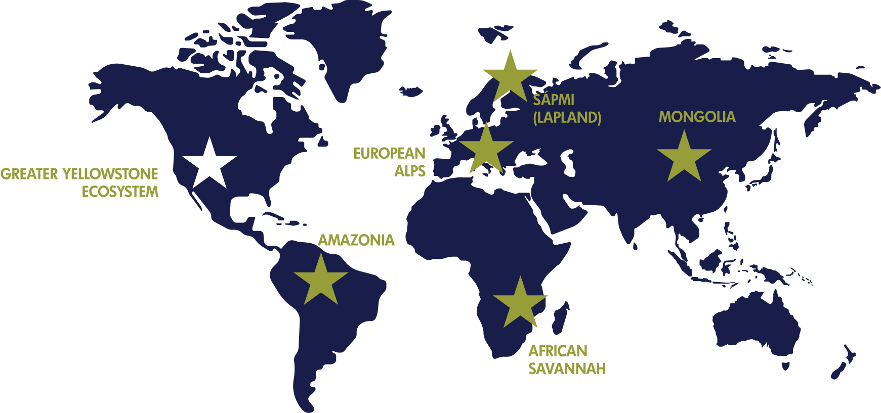 Locations of focus landscapes on world map