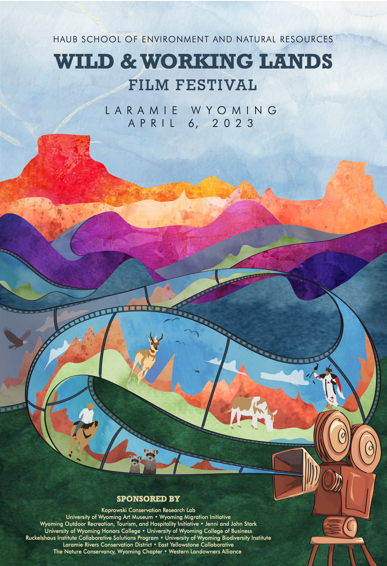 2023 artist poster for the Wild and Working Lands Film Festival poster