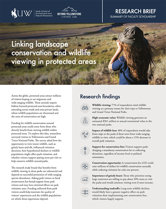Thumbnail image of research brief cover for "Linking landscape conservation and wildlife viewing in protected areas"
