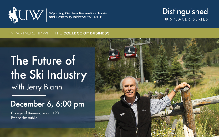 Poster for "The Future of the Ski Industry" with photo of Jerry Blann