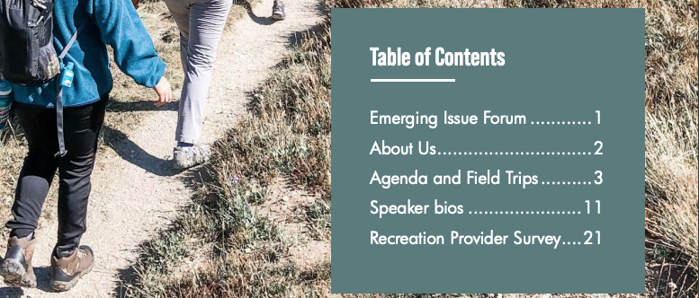 Thumbnail of hiking and table of contents