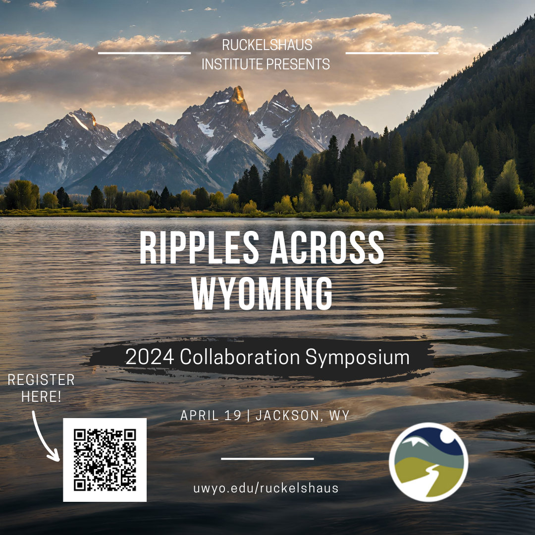 A photo of ripples on a lake with the title of the symposium in text. 
