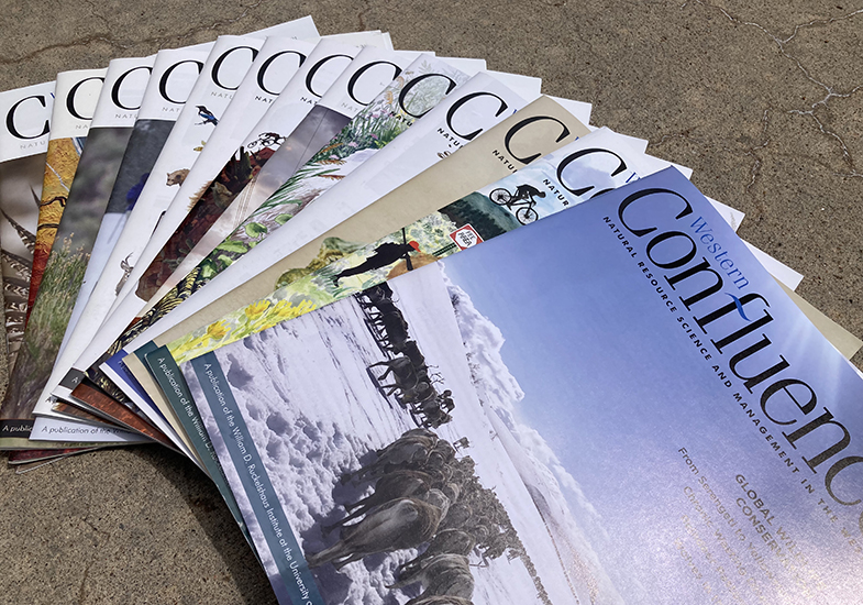 An imaged of fanned out magazines with the title Western Confluence