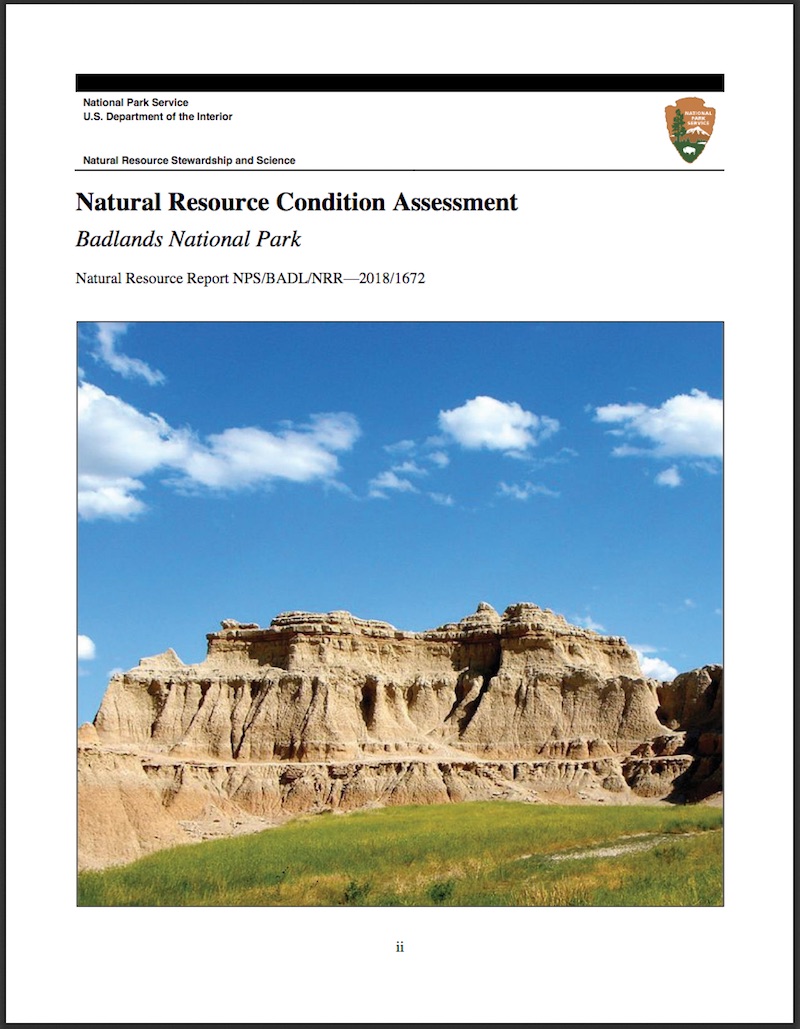 Cover of report, Natural Resource Condition Assessment: Badlands National Park, 2018