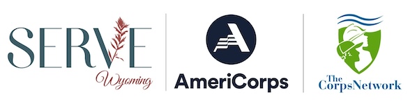 Serve Wyoming, Americorps, and Corps Network logos