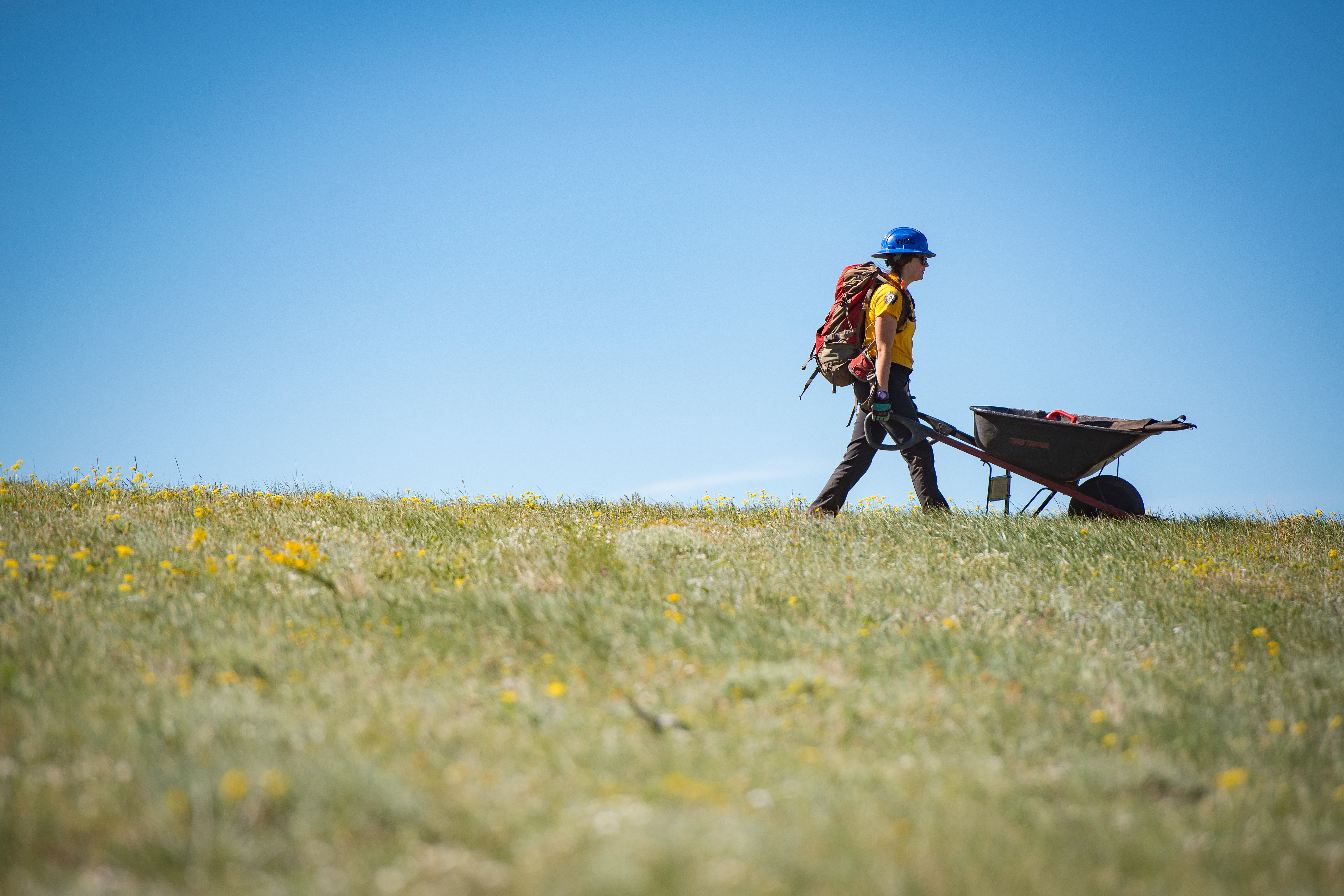 crew member with a wheelbarrow