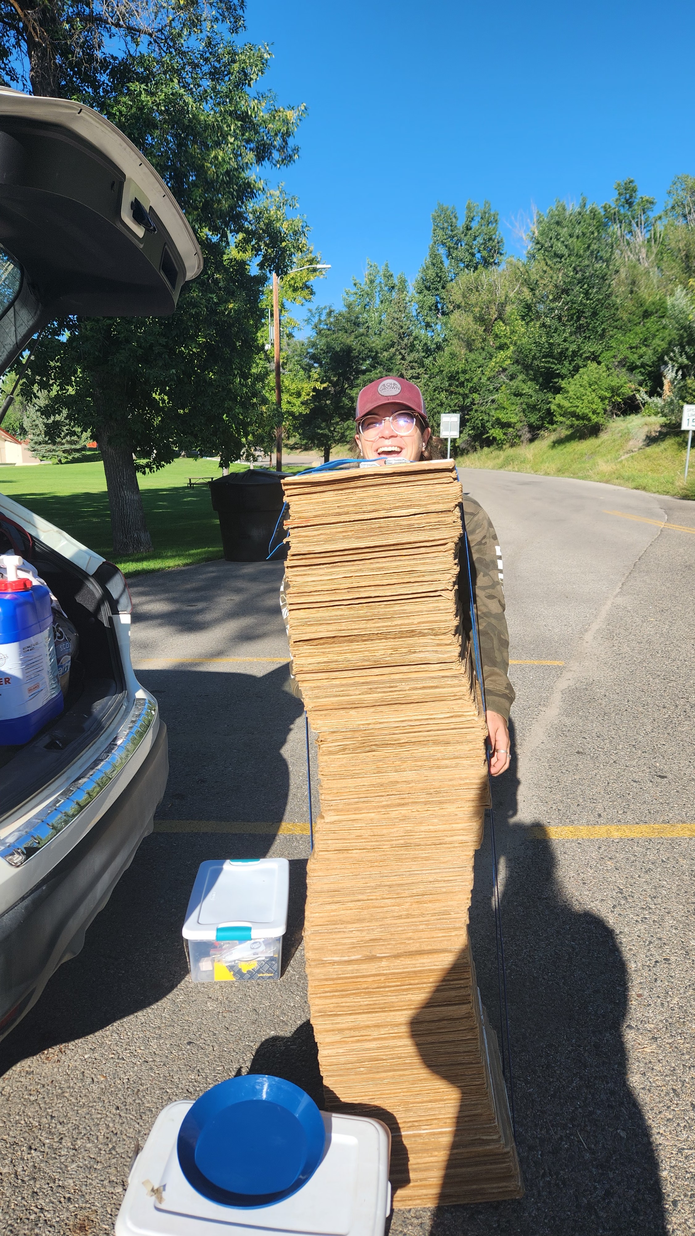 Chelsea holding a stack