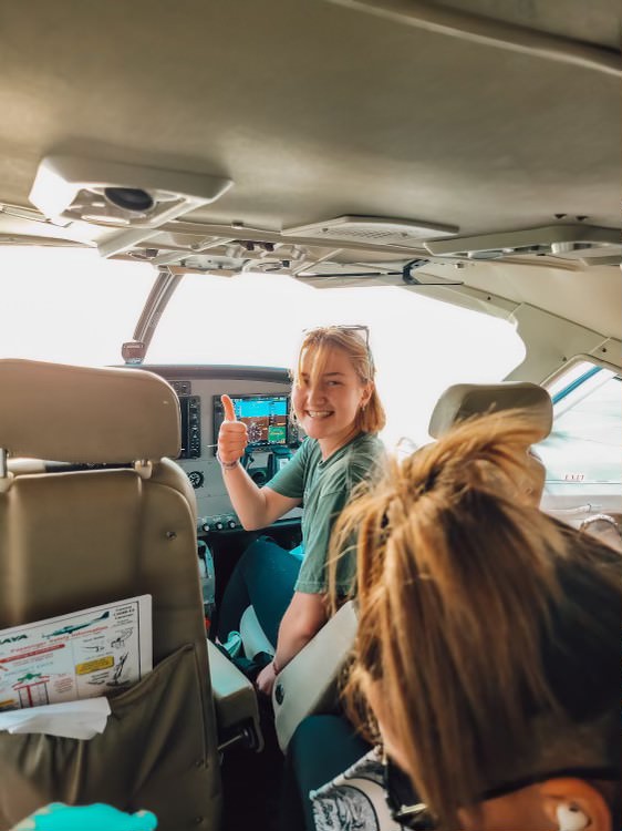 Leila Johnson in a plane