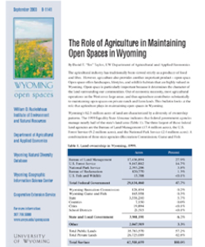 Report thumbnail of The Role of Agriculture in Maintaining Open Spaces in Wyoming
