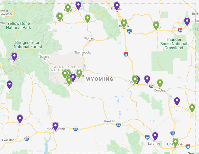 map of wyoming with program locations