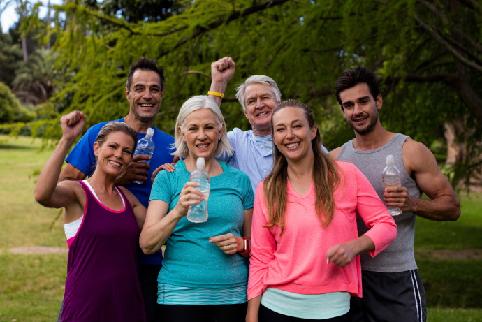 multigenerational family with water bottles