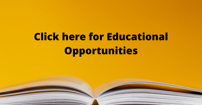 open book, yellow back ground- click here for educational opportunities