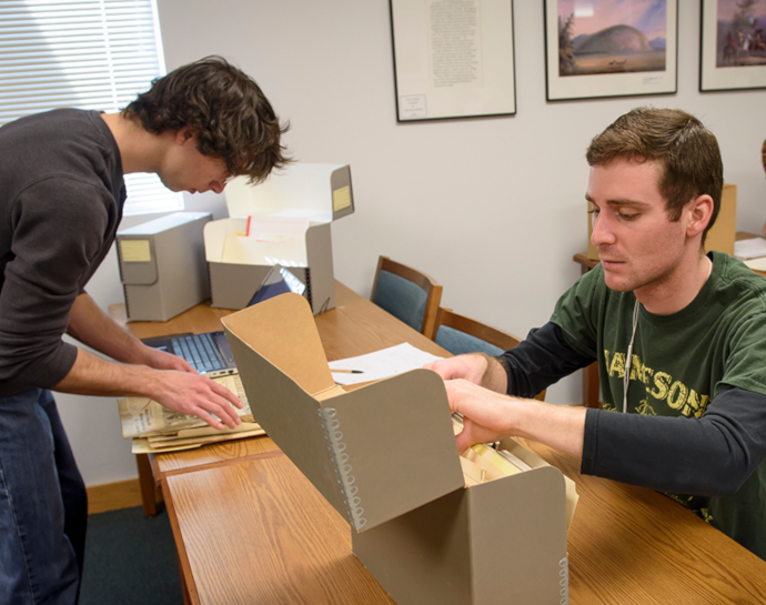 University of Wyoming History students doing research at the American Heritage Center archives