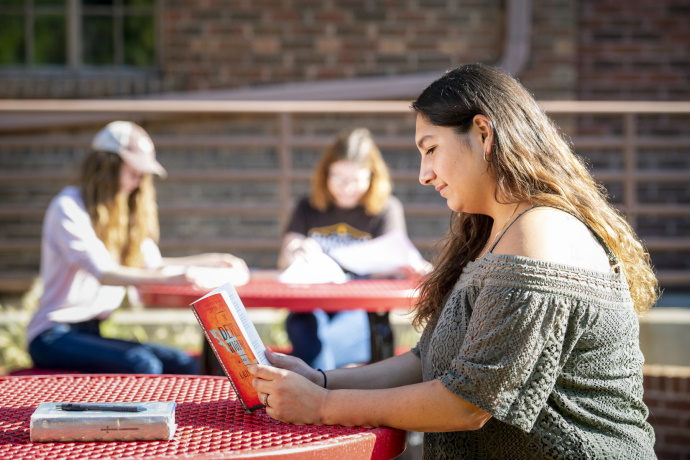 Students reading outside