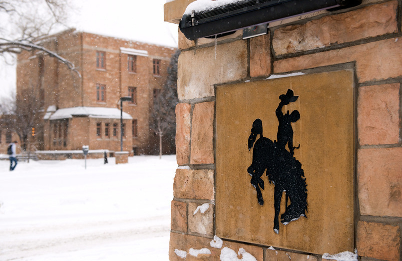 Snowy scene with Knight Hall in the background