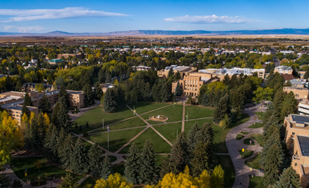 Aerial view of campus and Prexys Pasture