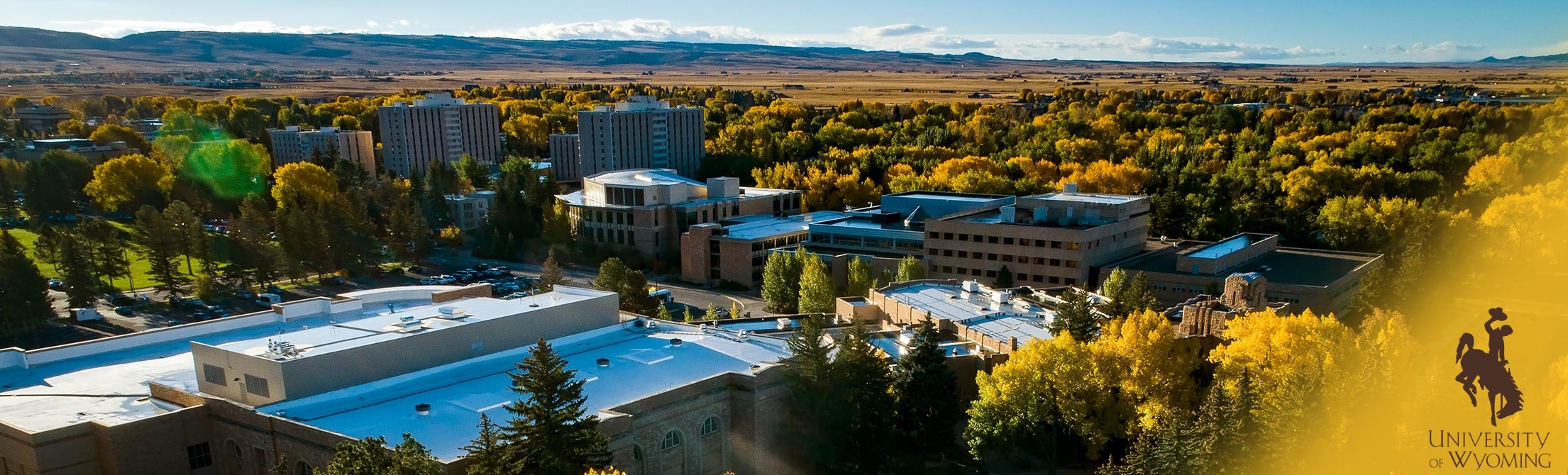 Aerial image of campus in the fall