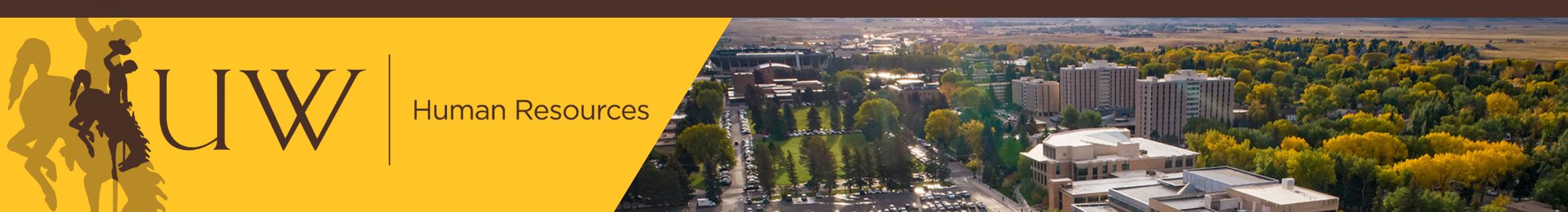 Fall aerial view of the UW campus, with UW Human Resouces logo