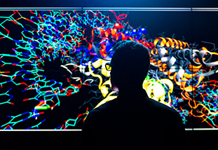 Person looking at colorful image