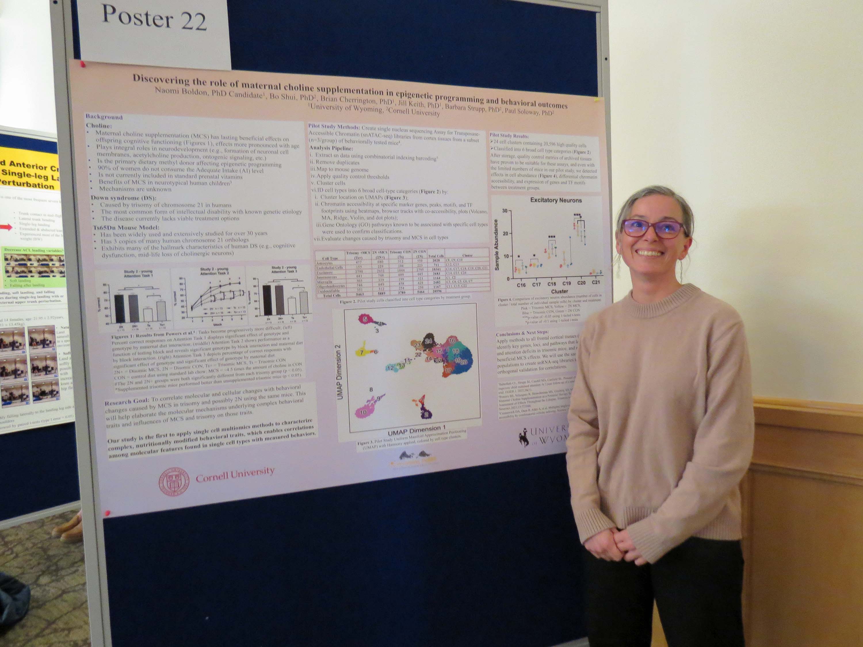 Female student standing in front of research poster.
