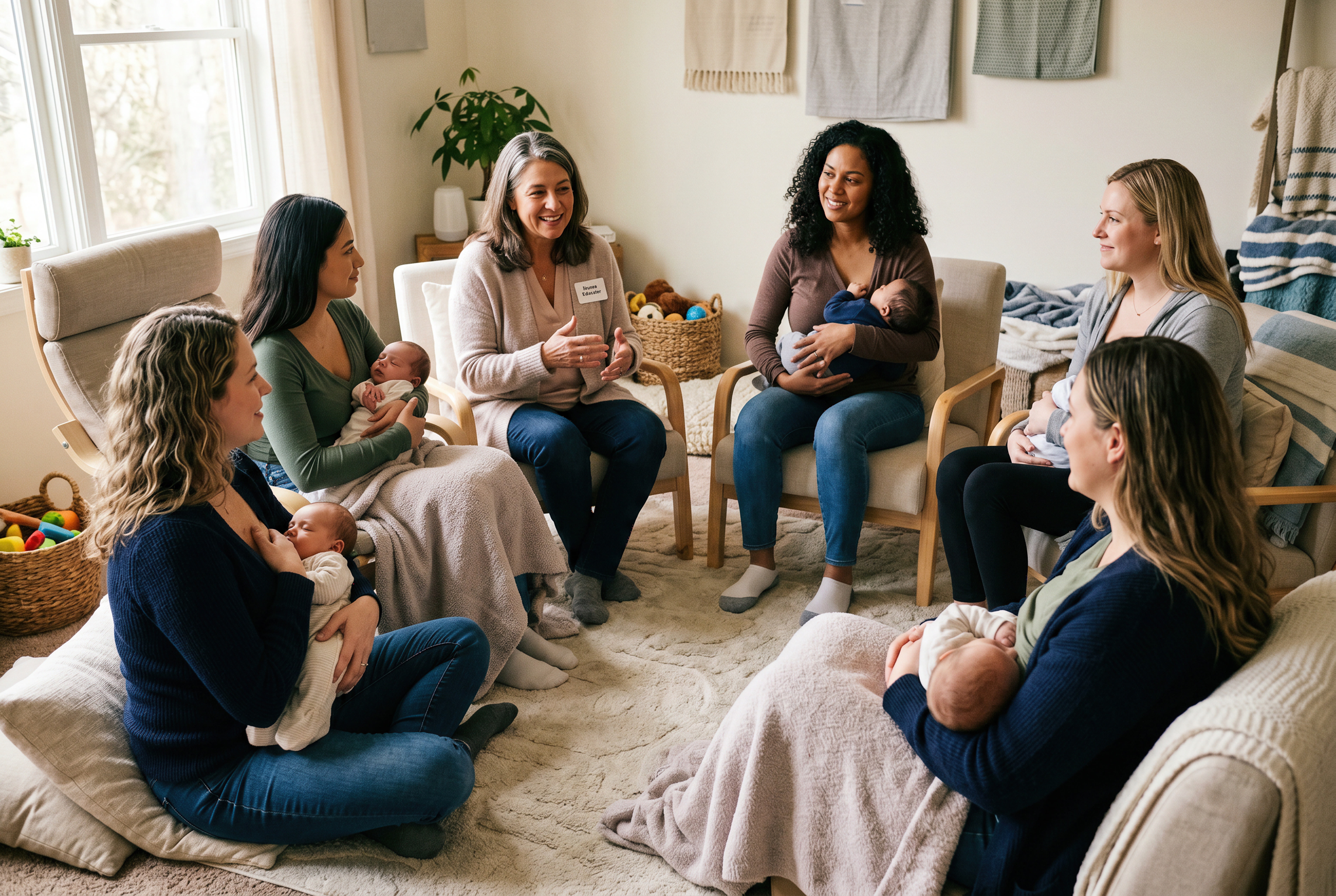 Group of moms in a peer support group