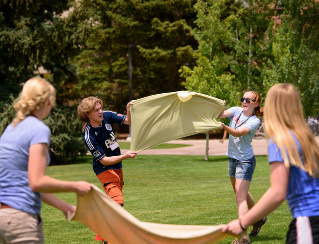 Students playing an outdoor game