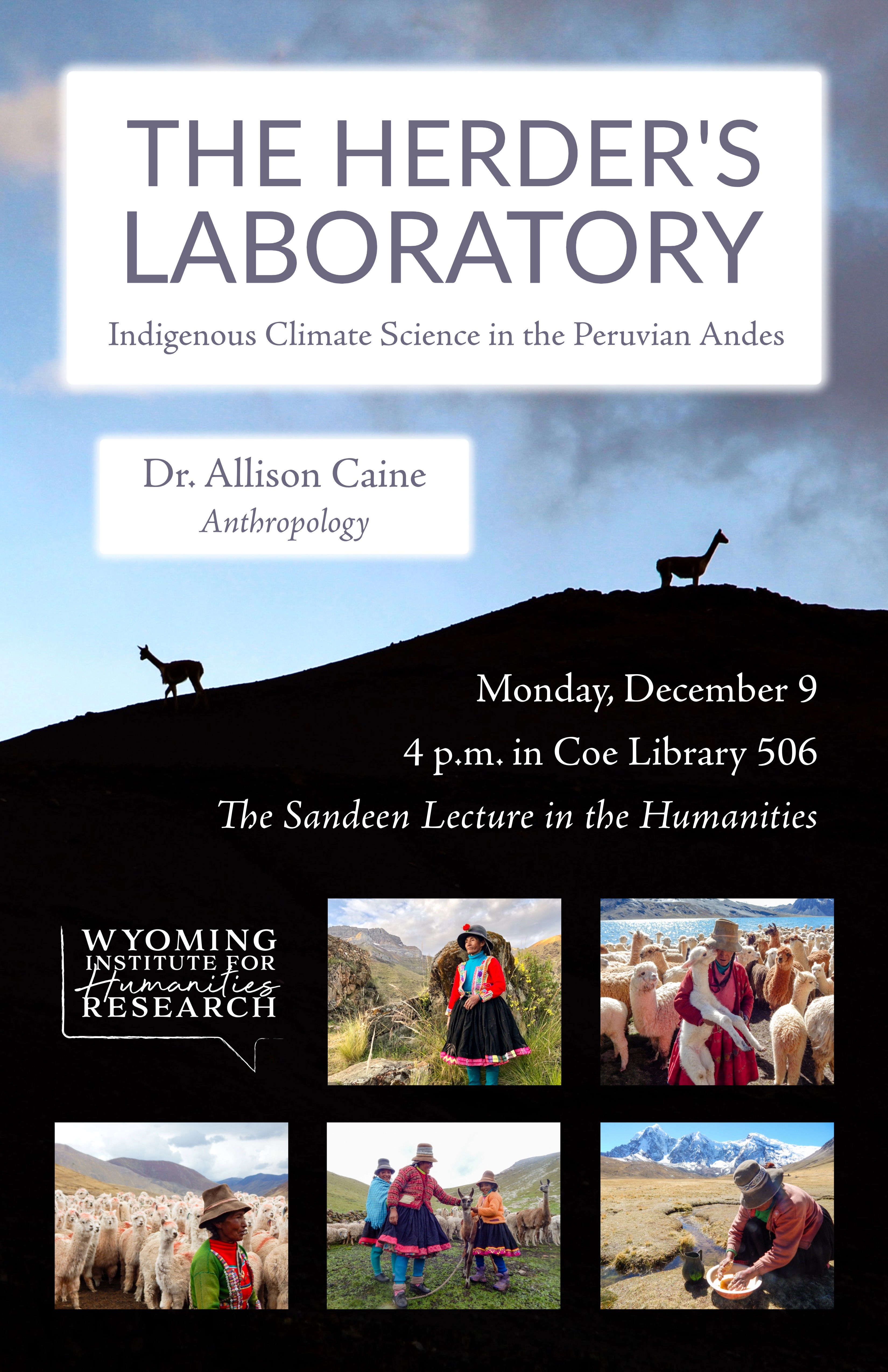 Poster with event details and images of alpaca herders
