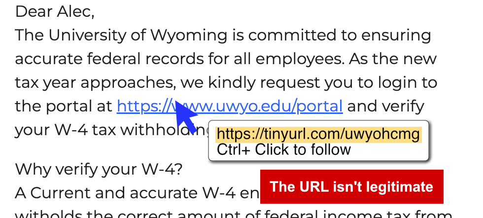 a dialog box has popped-up giving the actual link destination; which DOES NOT look like a legitimate URL