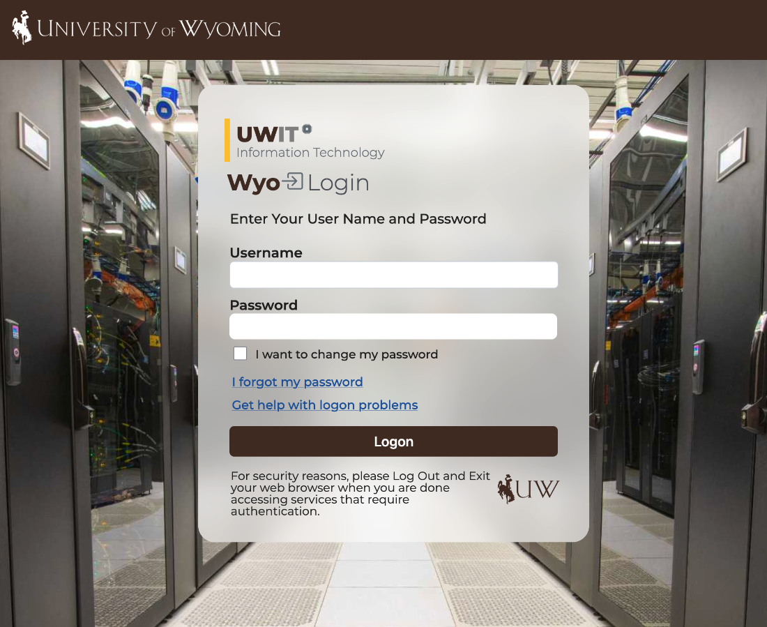 username password input form over a photo of a server room