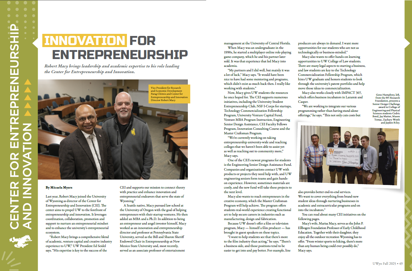first two pages of CEI article in Uwyo Magazine