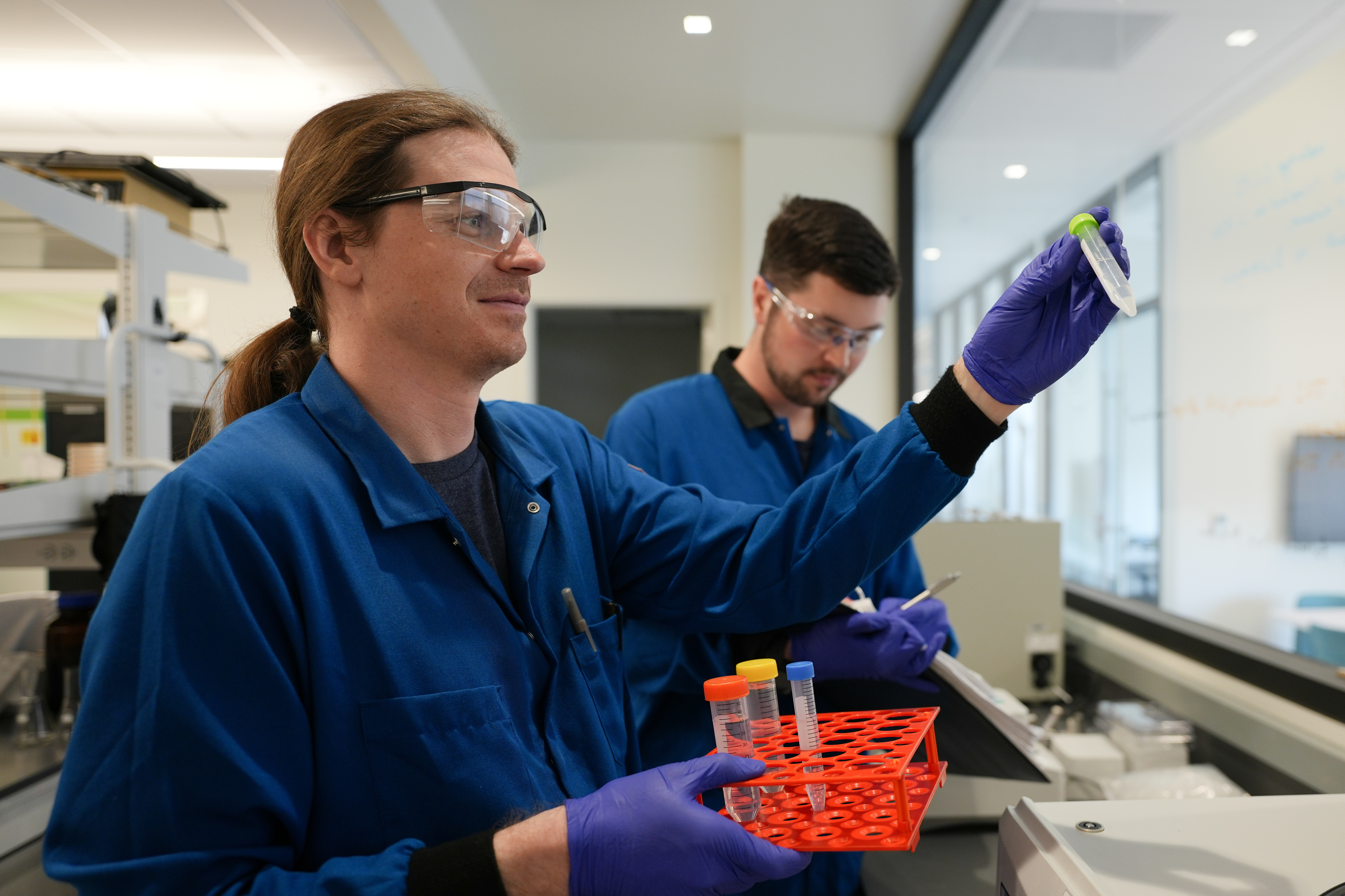 two students in a lab
