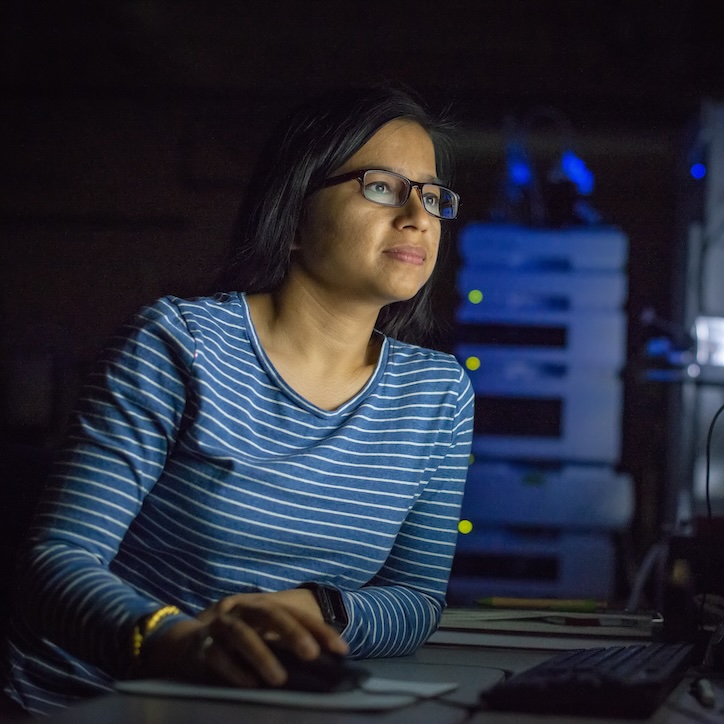 student studying computer