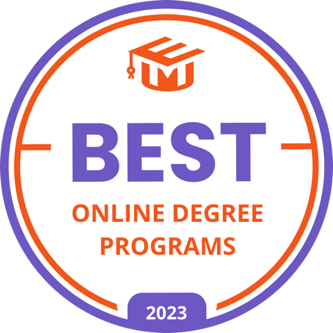 A graphic that says, "Best online degree programs 2023".