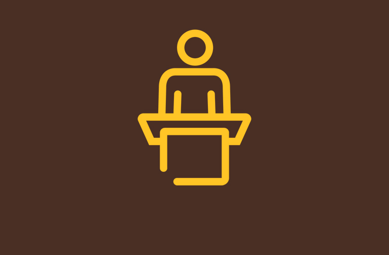 A graphic showing a student speaker.