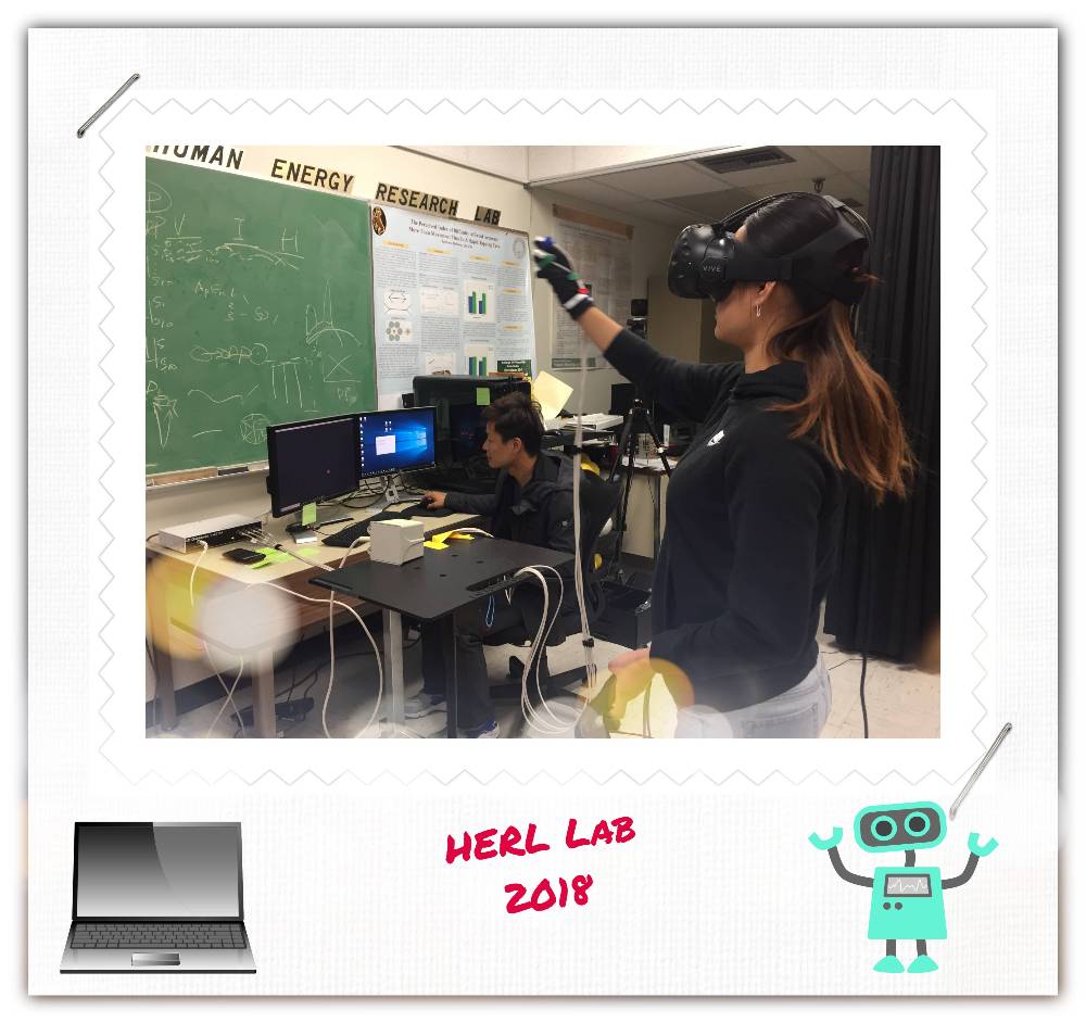 A woman wears a VR headset and is reaching for something.