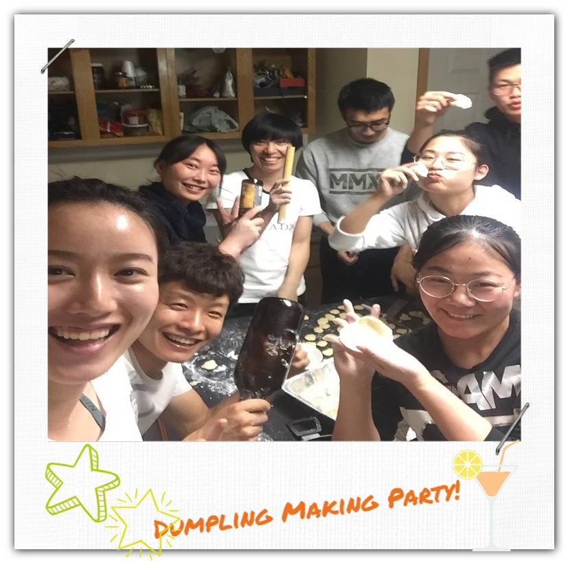 A group of people are standing around a table that has flour and dumpling dough on it.