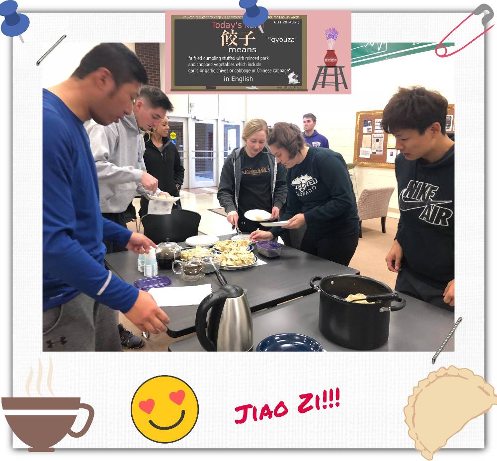 People putting food on plates.