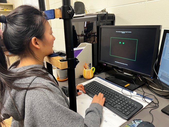 A female student using a computer.