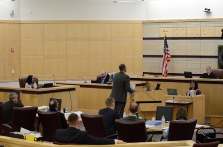 attorneys argue before Judge in the Large Moot Court Room