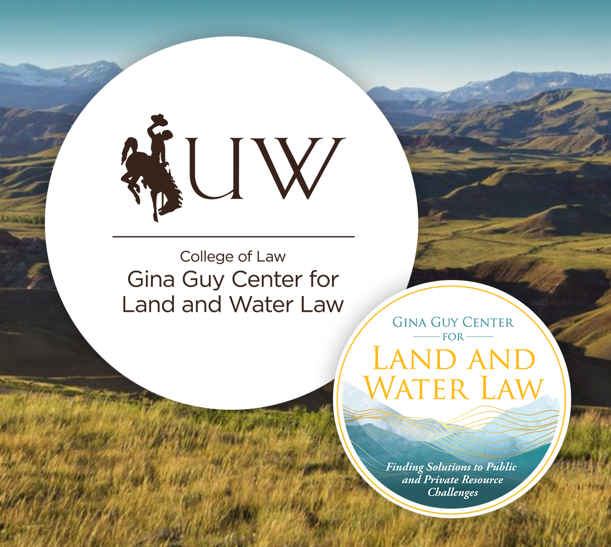Gina Guy Center for Land and Water logos over landscape