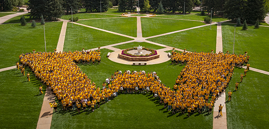 students in a W shape