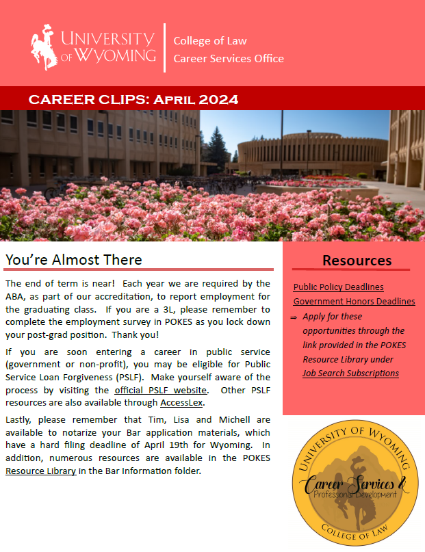 April Career Services Newsletter Cover Page