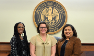 LSU Law Center’s Dean Alena Allen, Liskow Visiting Professor Tara Righetti, and LSU Executive Vice President and Chief Administrative Officer Kimberly Lewis.