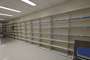 Empty shelves in the Library Annex 