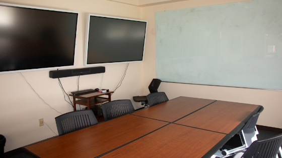Geology Library study room with a white board, HD TVs and group study table