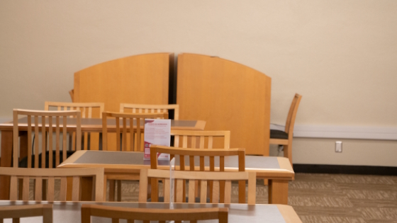 Tables to study at in Coe Library.